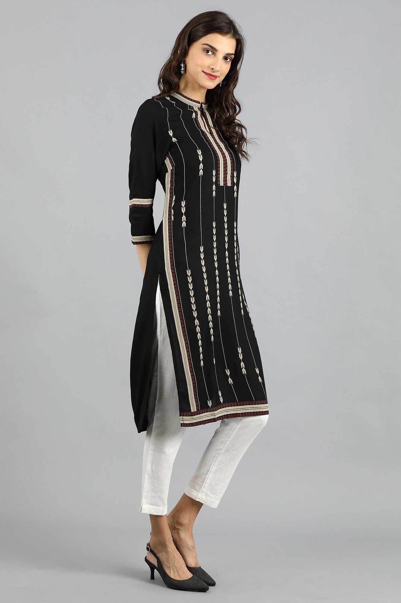 Black Mandarin Neck Printed kurta