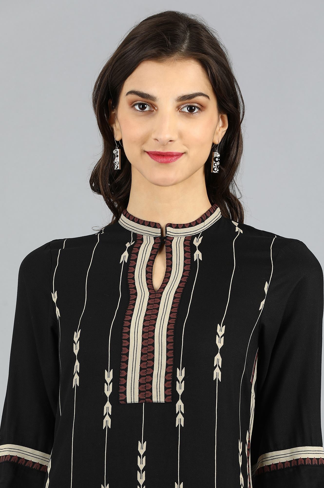 Black Mandarin Neck Printed kurta