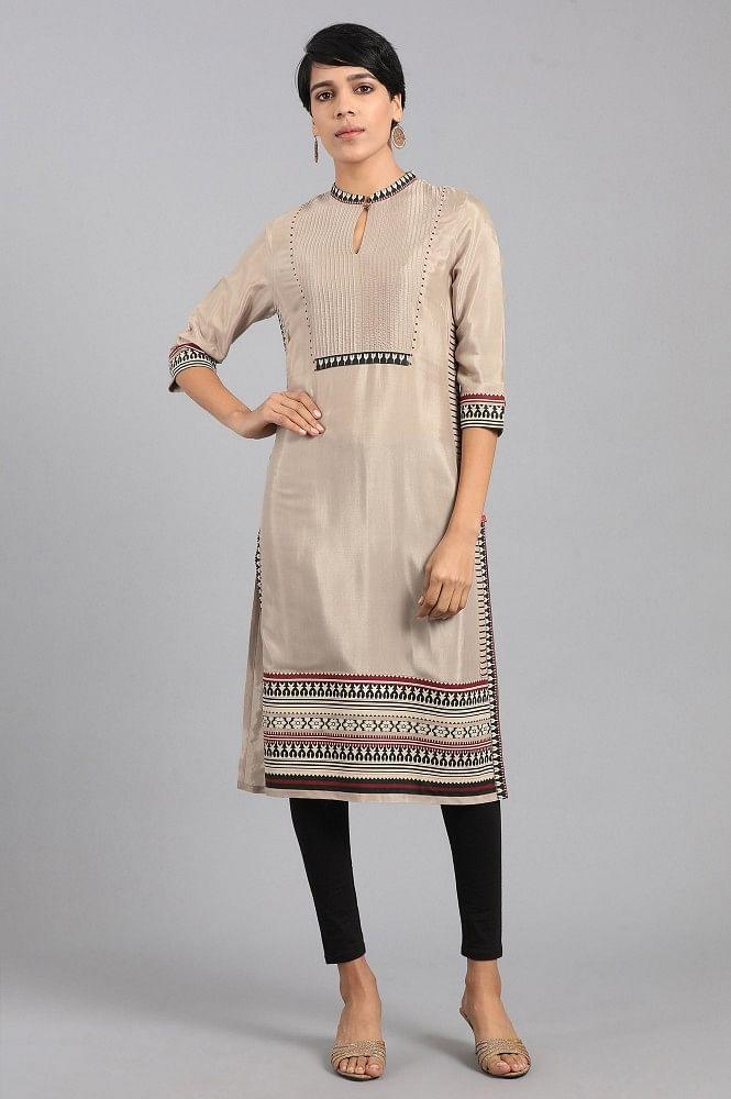 Light Brown Mandarin Neck kurta - wforwoman