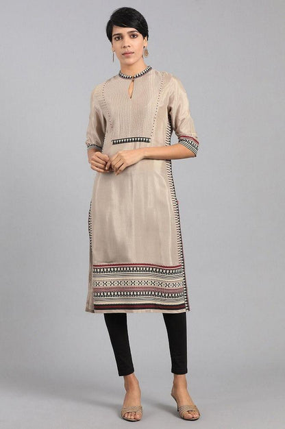 Light Brown Mandarin Neck kurta - wforwoman