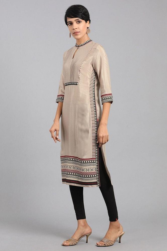 Light Brown Mandarin Neck kurta - wforwoman