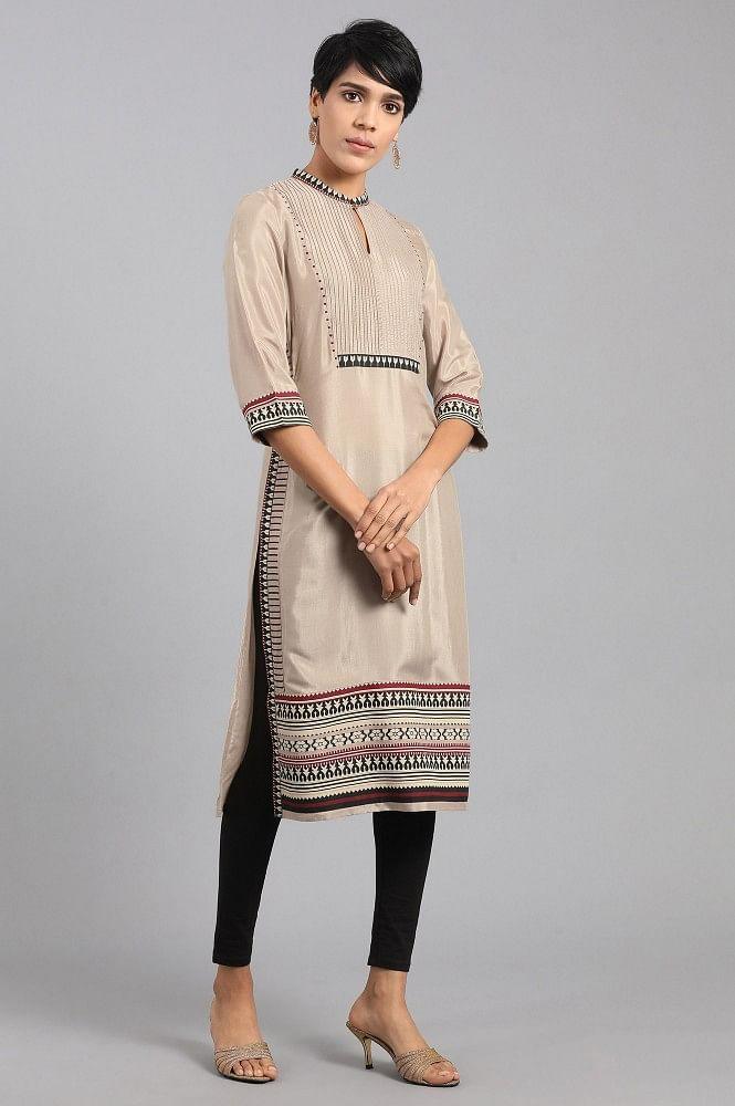 Light Brown Mandarin Neck kurta - wforwoman