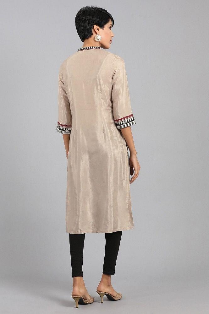 Light Brown Mandarin Neck kurta - wforwoman