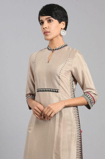 Light Brown Mandarin Neck kurta - wforwoman