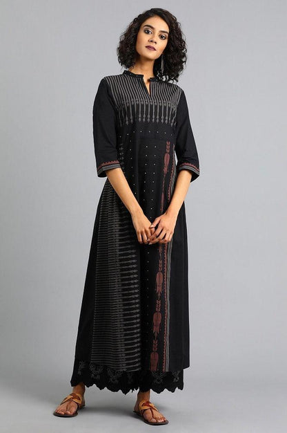 Black Mandarin Neck Printed kurta - wforwoman