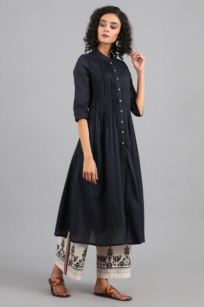 Blue Collar Neck Yarn-dyed kurta