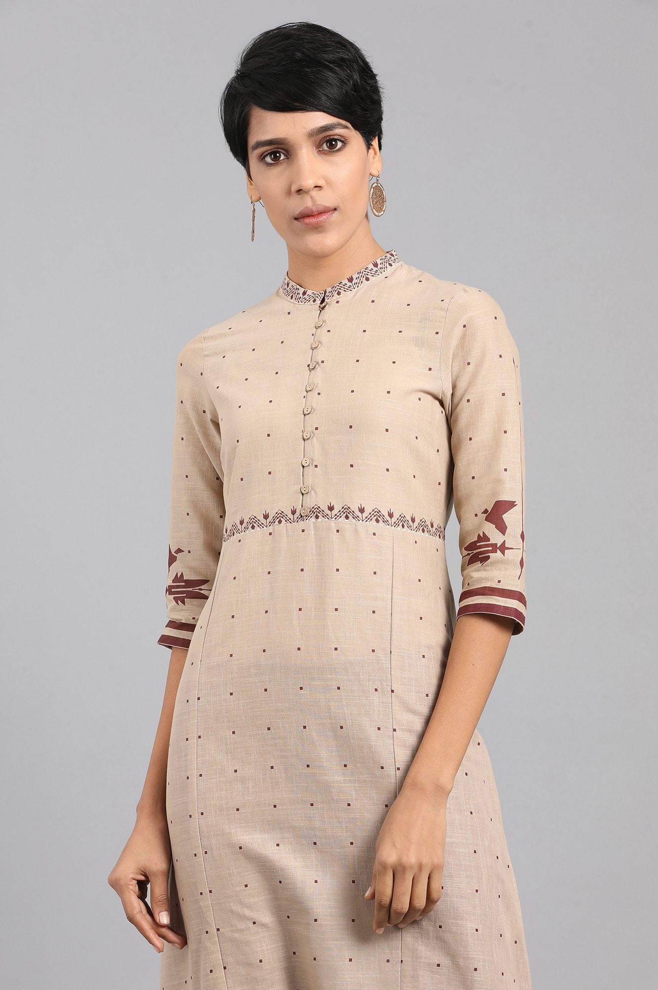 Light Brown Mandarin Neck Printed kurta