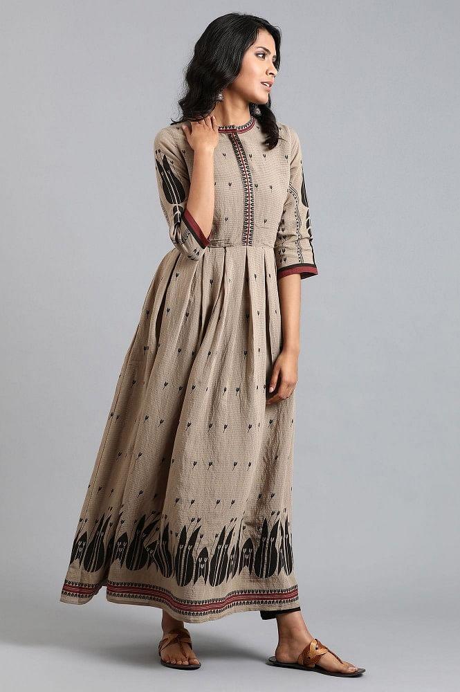 Brown Mandarin Neck Printed kurta - wforwoman