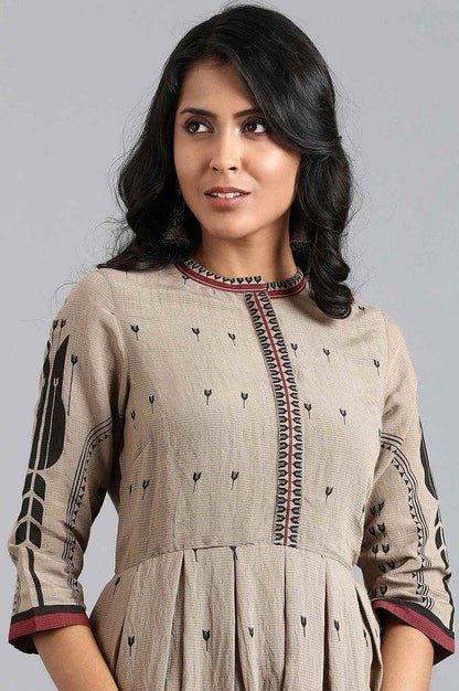 Brown Mandarin Neck Printed kurta - wforwoman