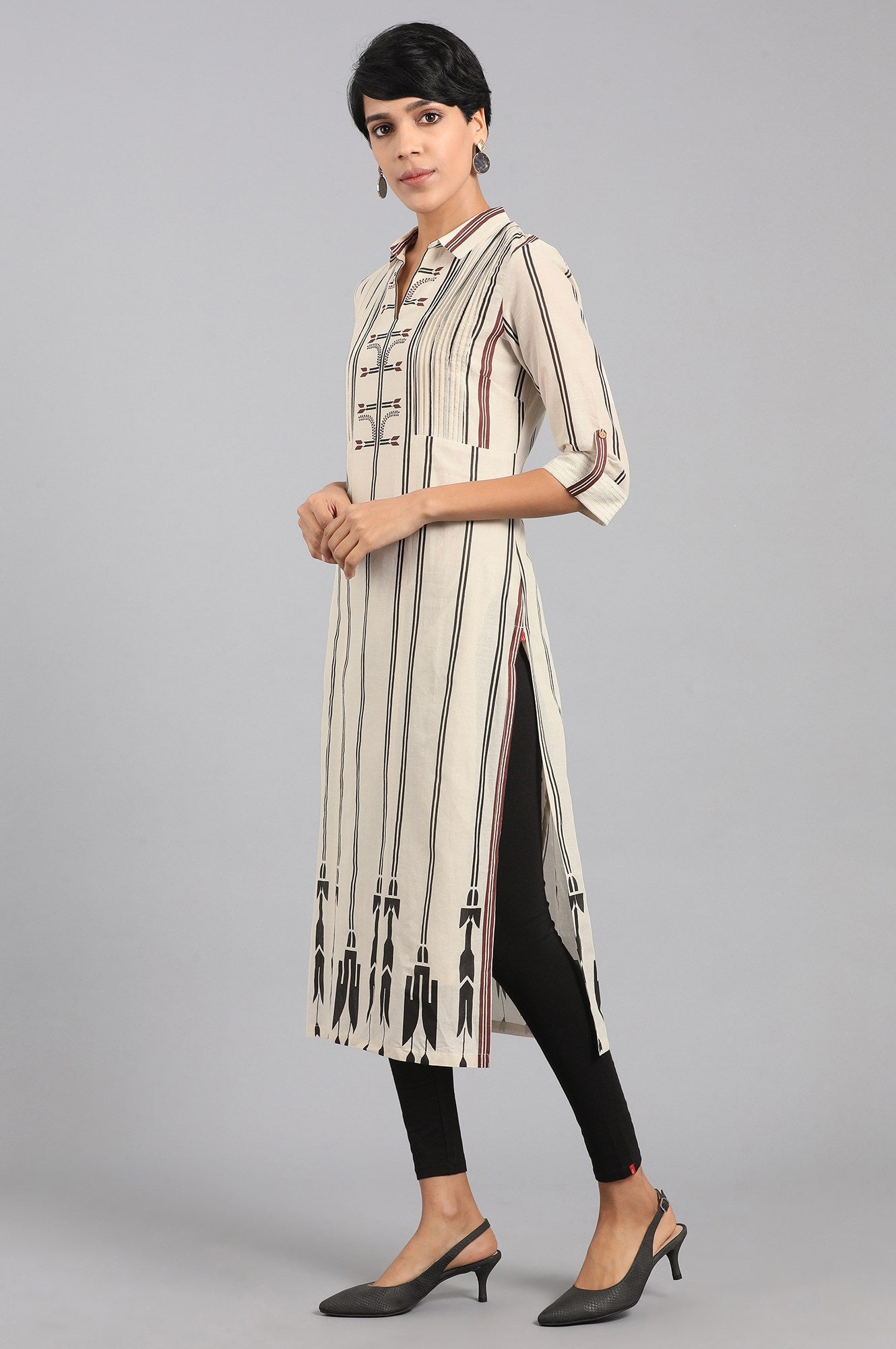 Ecru Shirt Collar Printed kurta