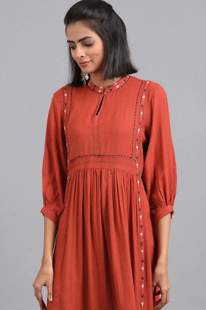 Orange Mandarin Neck Solid kurta - wforwoman