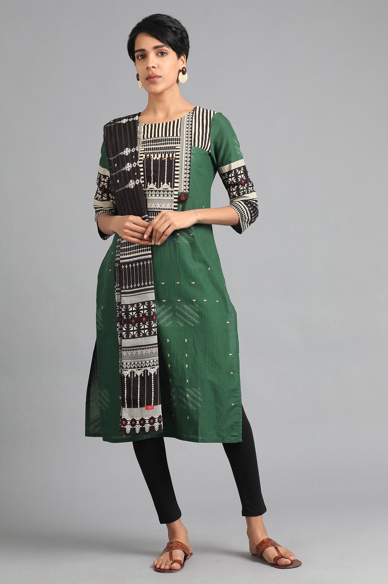 Green Round Neck Printed kurta