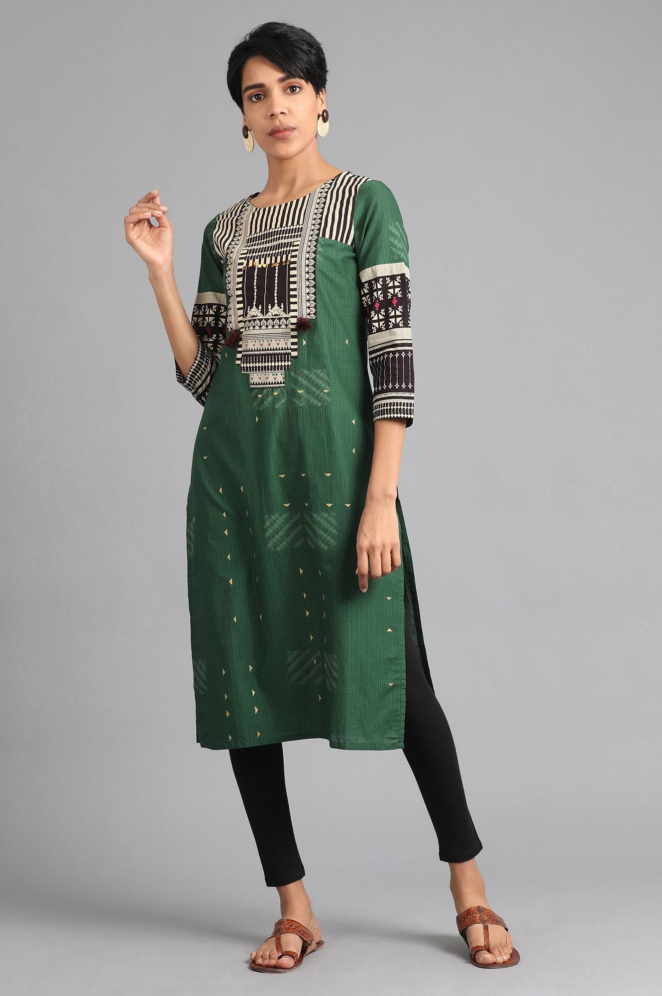 Green Round Neck Printed kurta