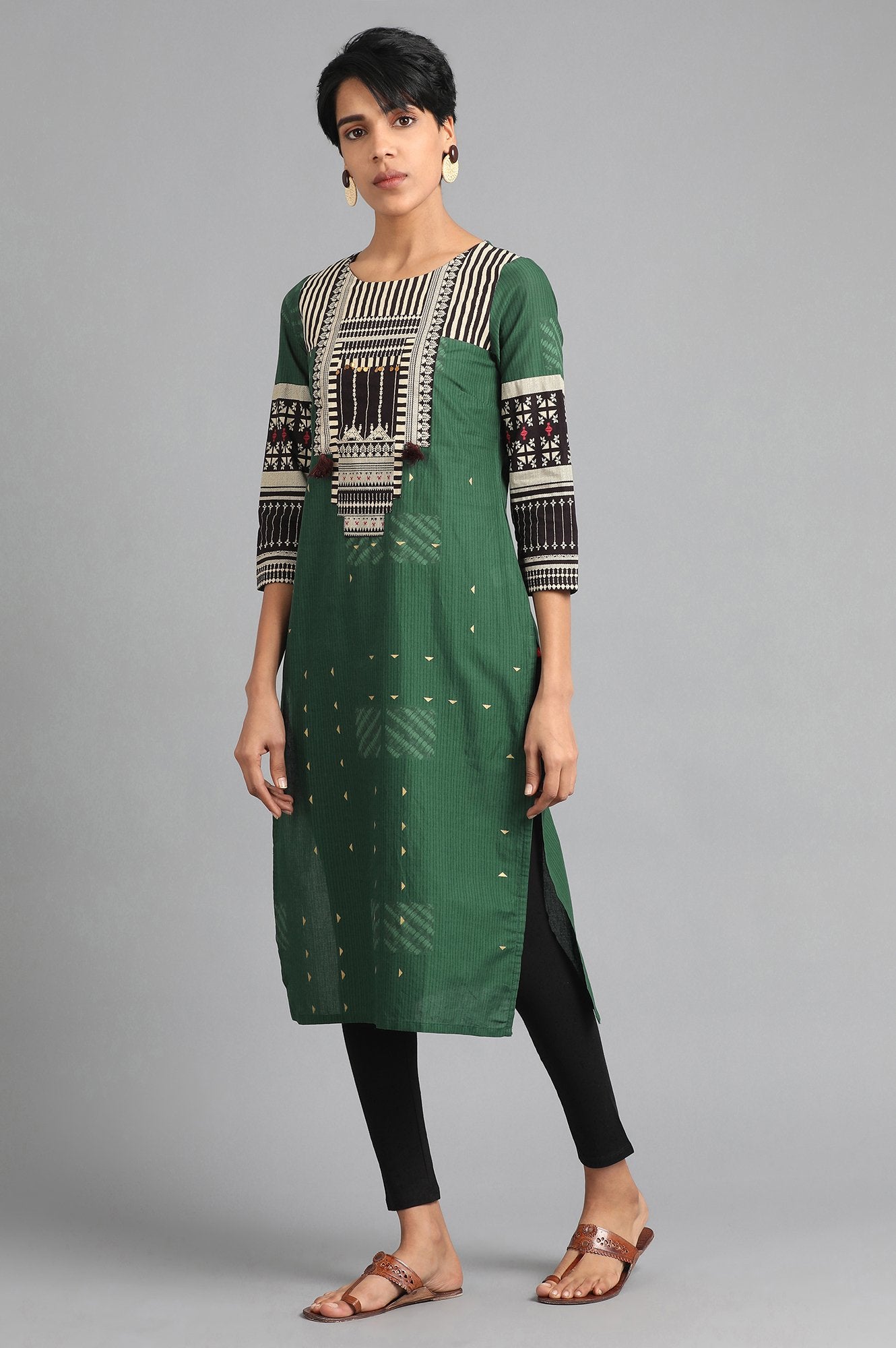 Green Round Neck Printed kurta