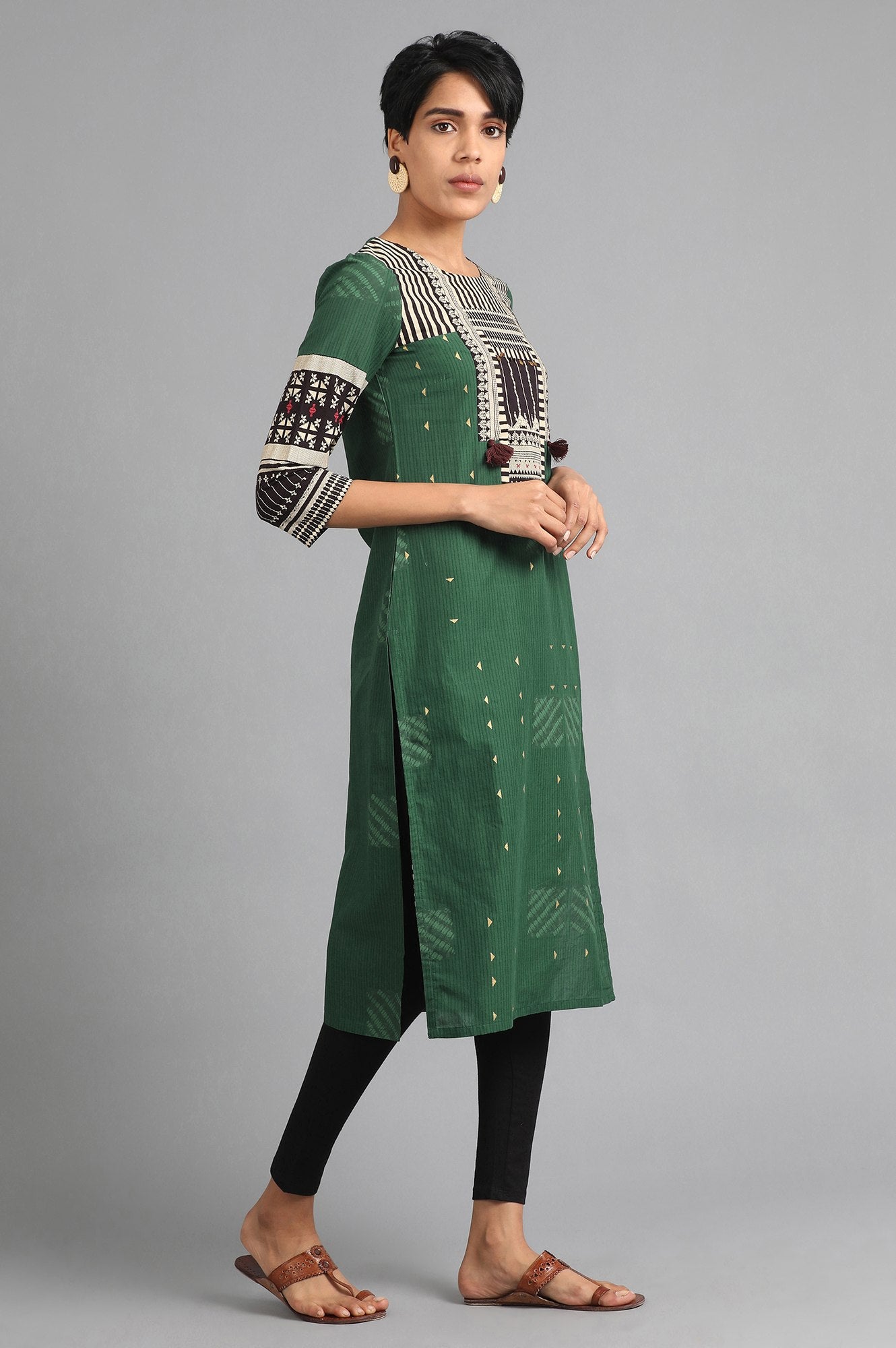 Green Round Neck Printed kurta