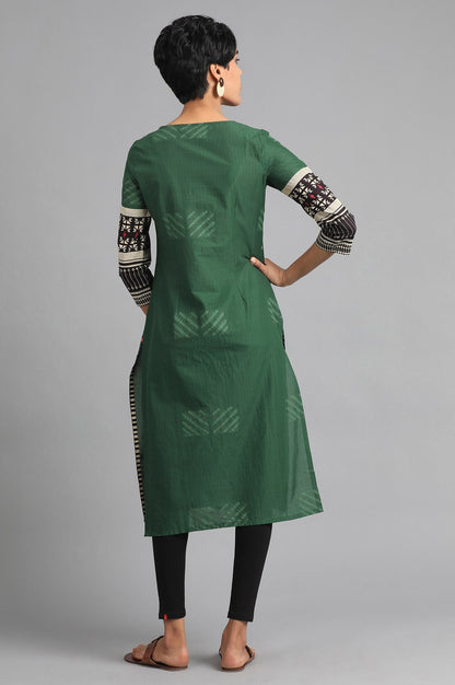 Green Round Neck Printed kurta