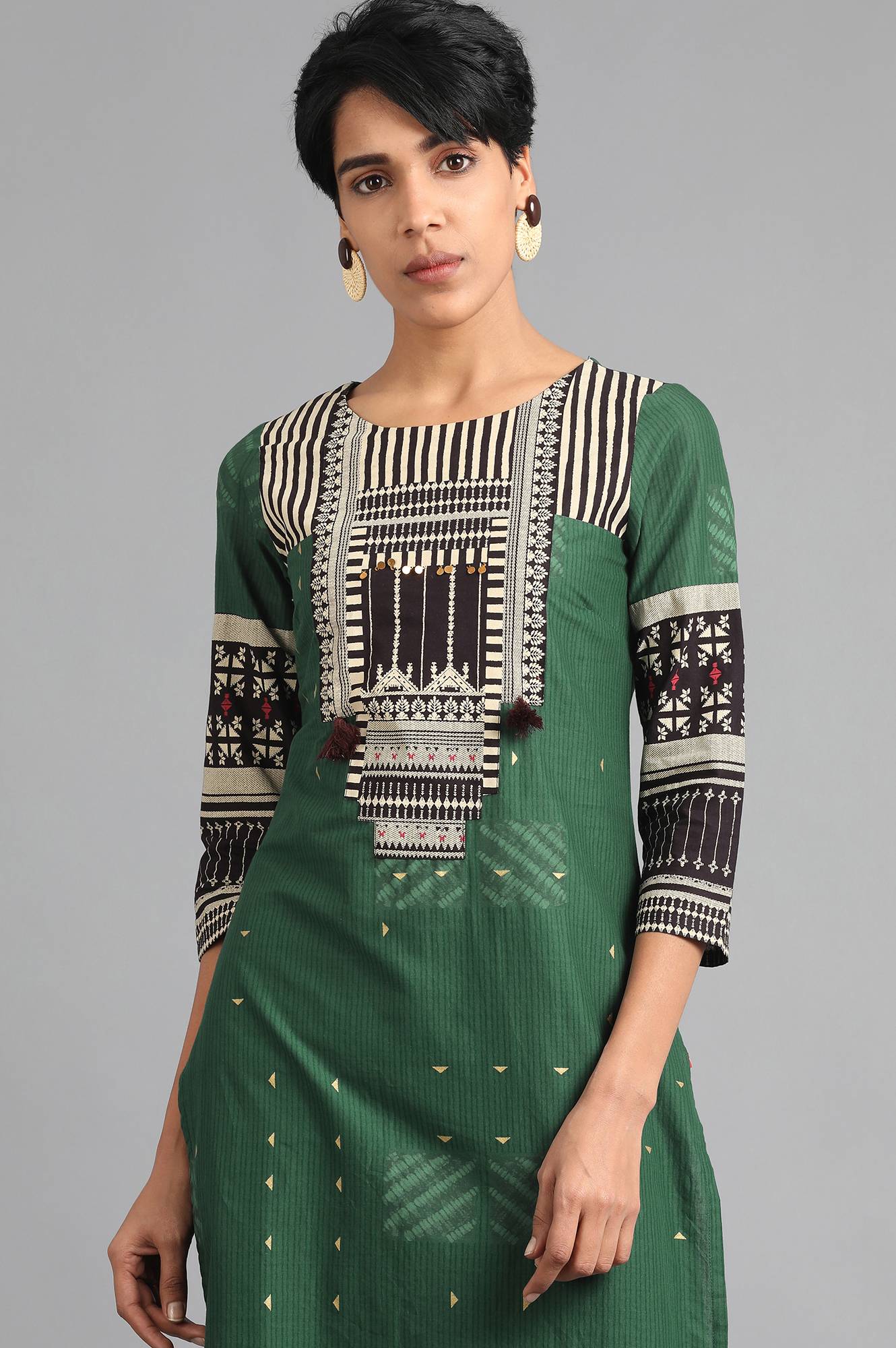 Green Round Neck Printed kurta