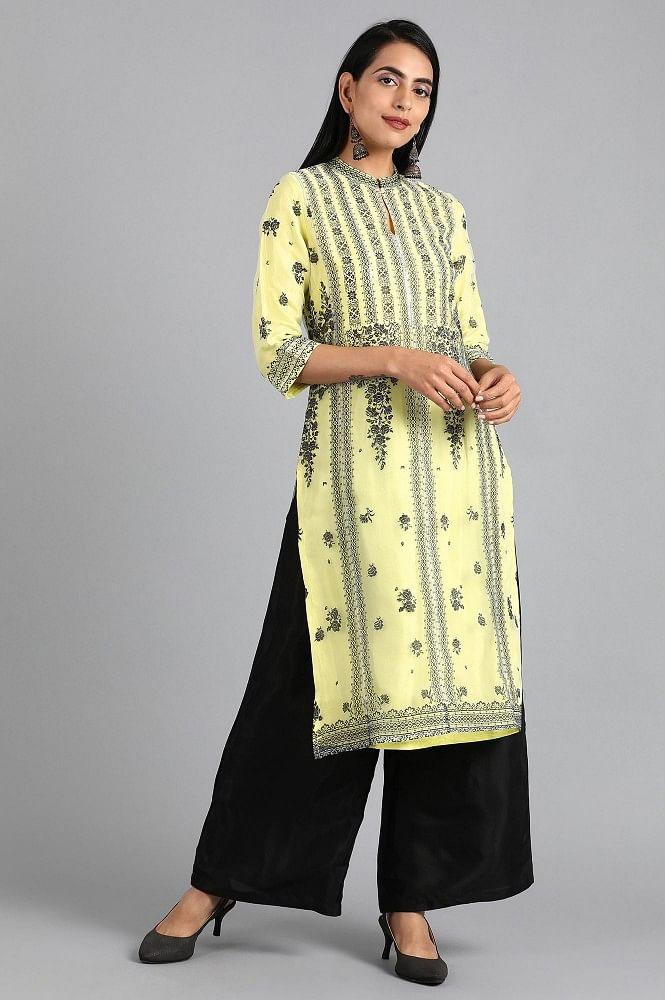 Green Mandarin Neck Printed kurta - wforwoman