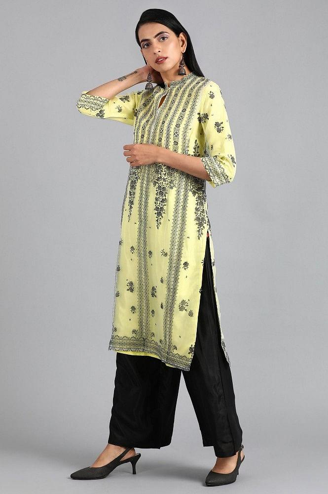 Green Mandarin Neck Printed kurta - wforwoman