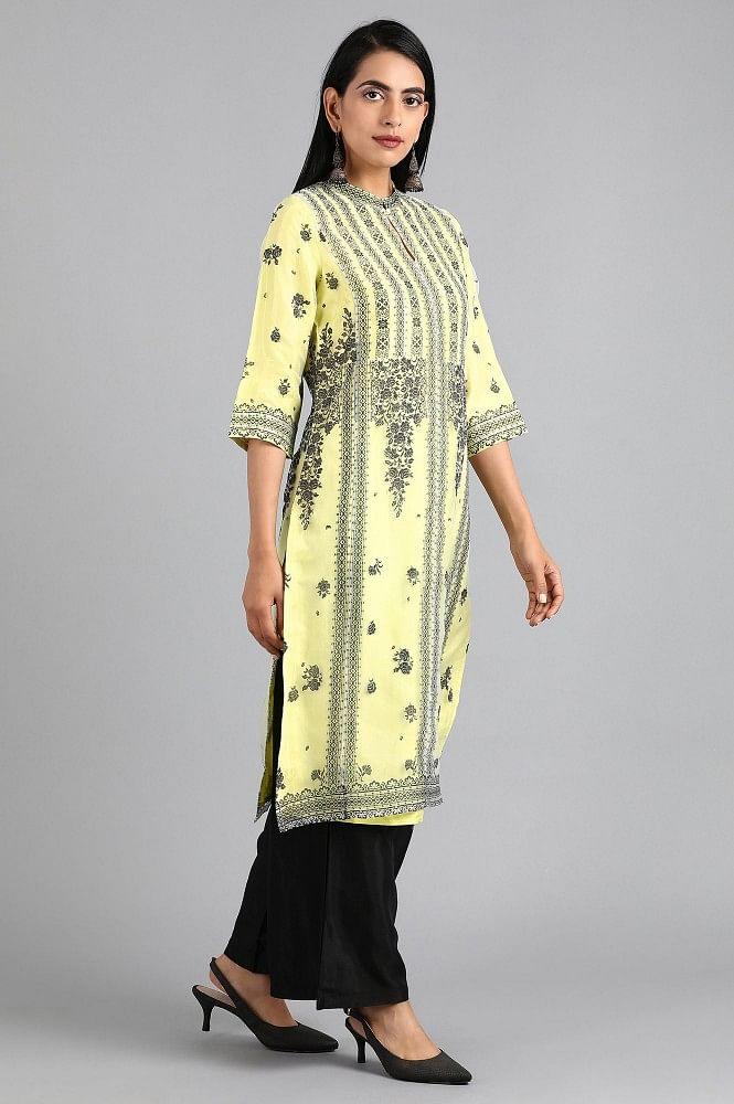 Green Mandarin Neck Printed kurta - wforwoman