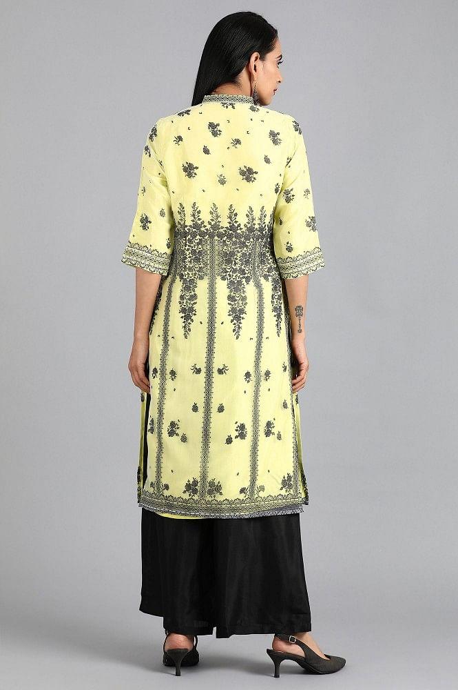 Green Mandarin Neck Printed kurta - wforwoman