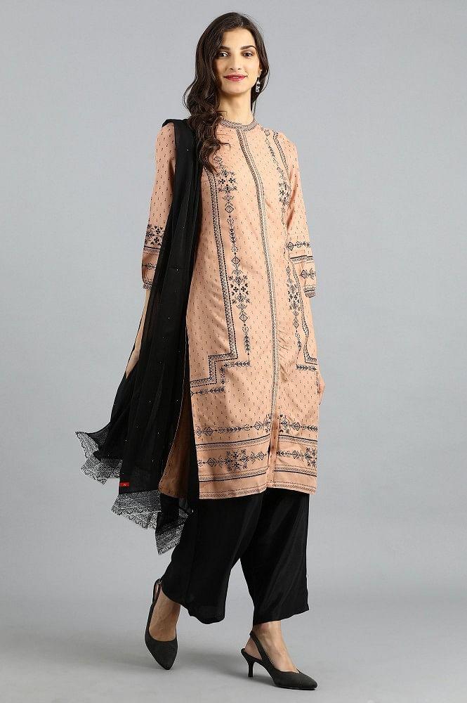 Brown Mandarin Neck Printed kurta - wforwoman