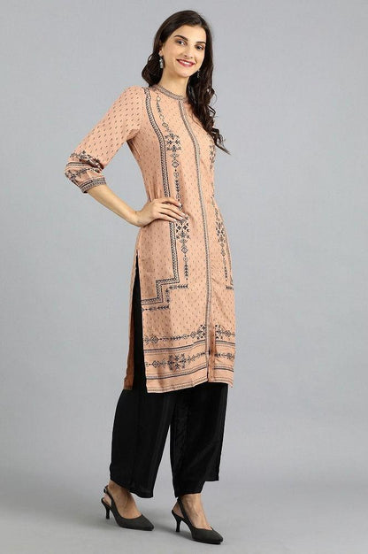 Brown Mandarin Neck Printed kurta - wforwoman