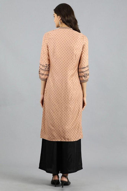 Brown Mandarin Neck Printed kurta - wforwoman