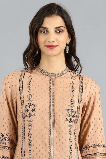 Brown Mandarin Neck Printed kurta - wforwoman