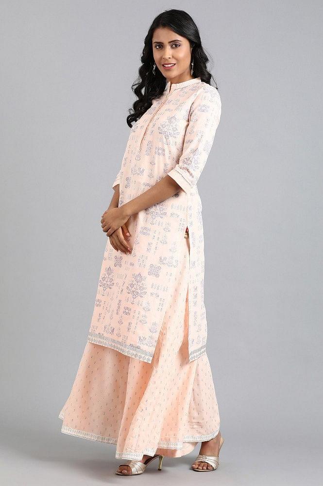 Peach Mandarin Neck Printed kurta - wforwoman