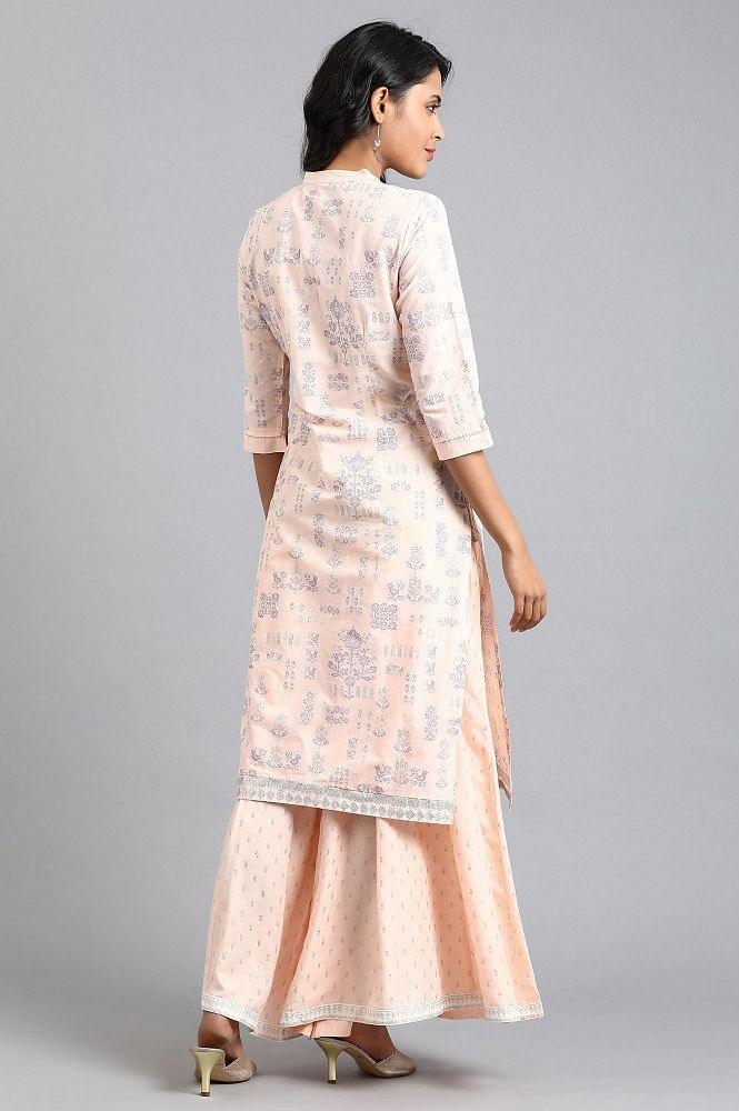 Peach Mandarin Neck Printed kurta - wforwoman