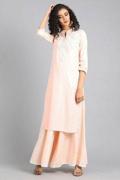 Light Pink Mandarin Neck Printed kurta - wforwoman