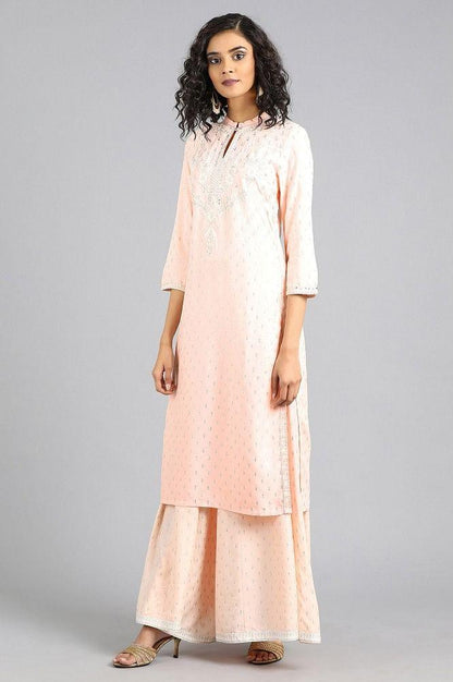 Light Pink Mandarin Neck Printed kurta - wforwoman