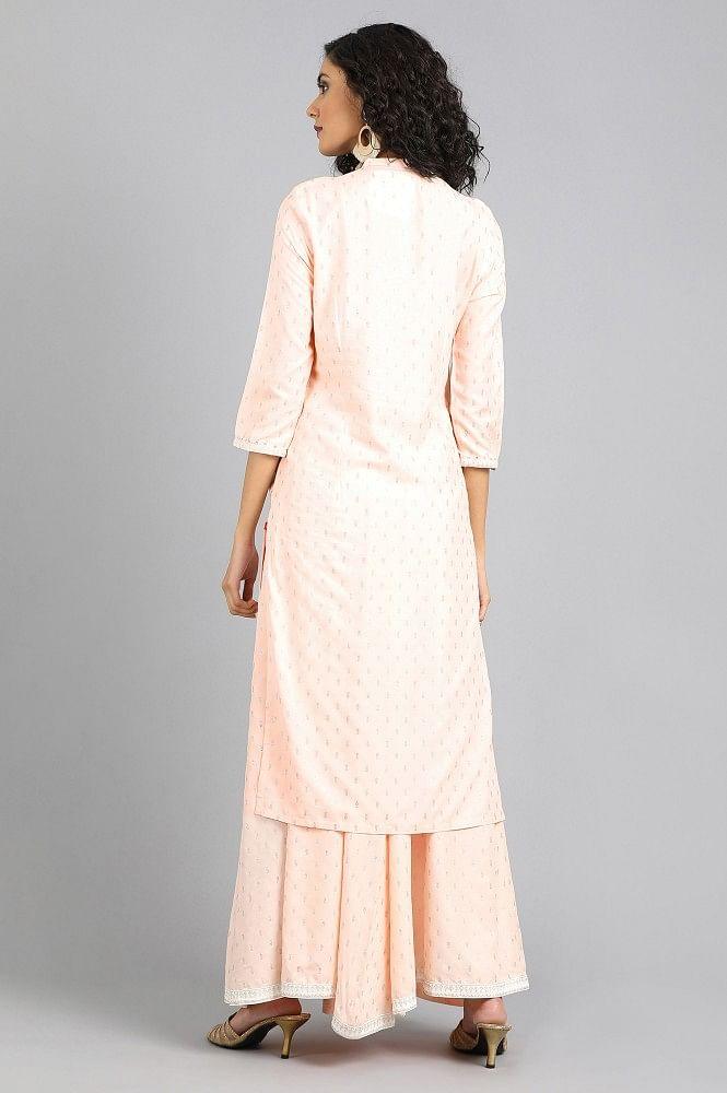 Light Pink Mandarin Neck Printed kurta - wforwoman