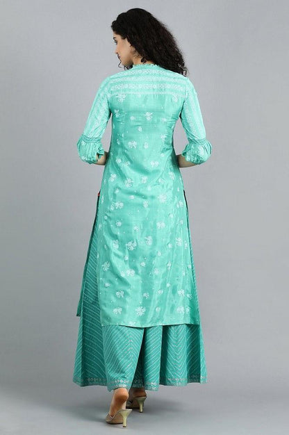 Green Mandarin Neck Printed kurta - wforwoman