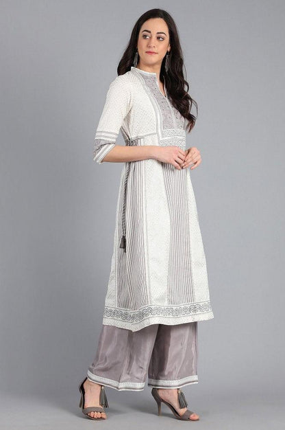 White Mandarin Neck Printed kurta - wforwoman