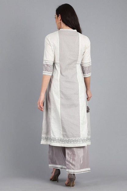 White Mandarin Neck Printed kurta - wforwoman