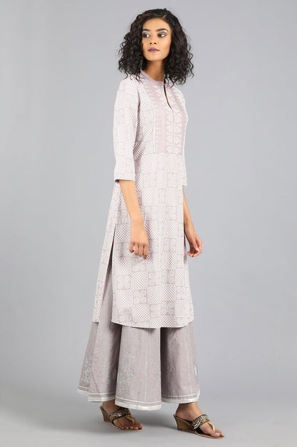 Grey Mandarin Neck Printed kurta