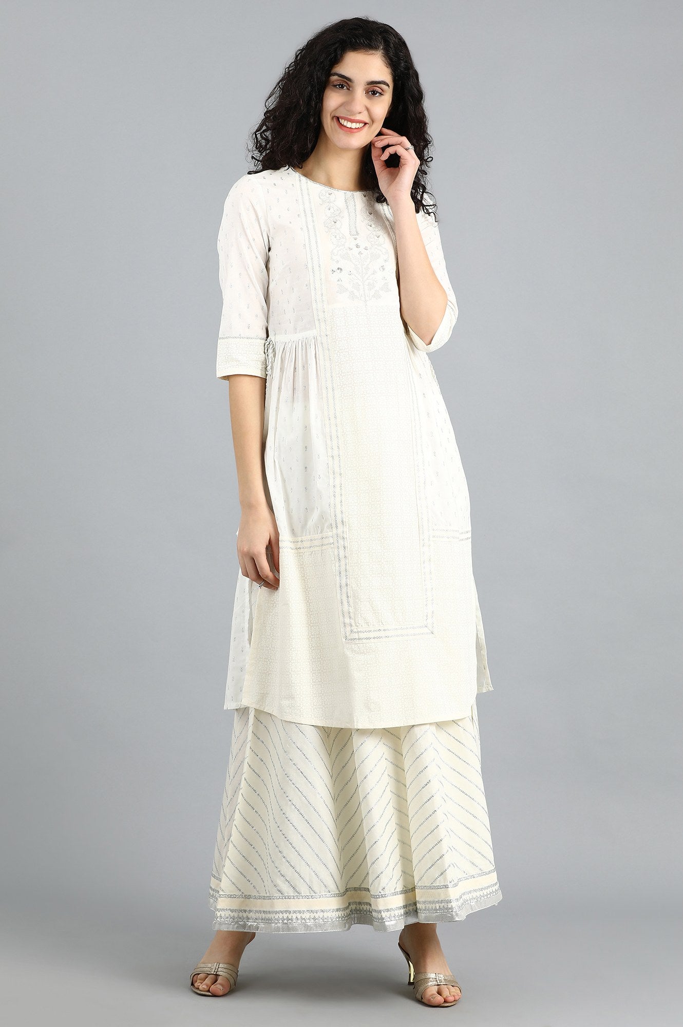 White Round Neck kurta