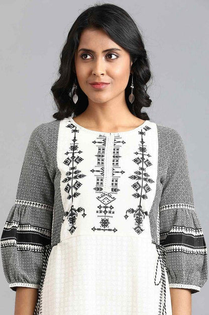 White Round Neck Printed kurta - wforwoman