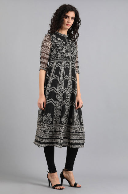 Black Mandarin Neck Printed kurta