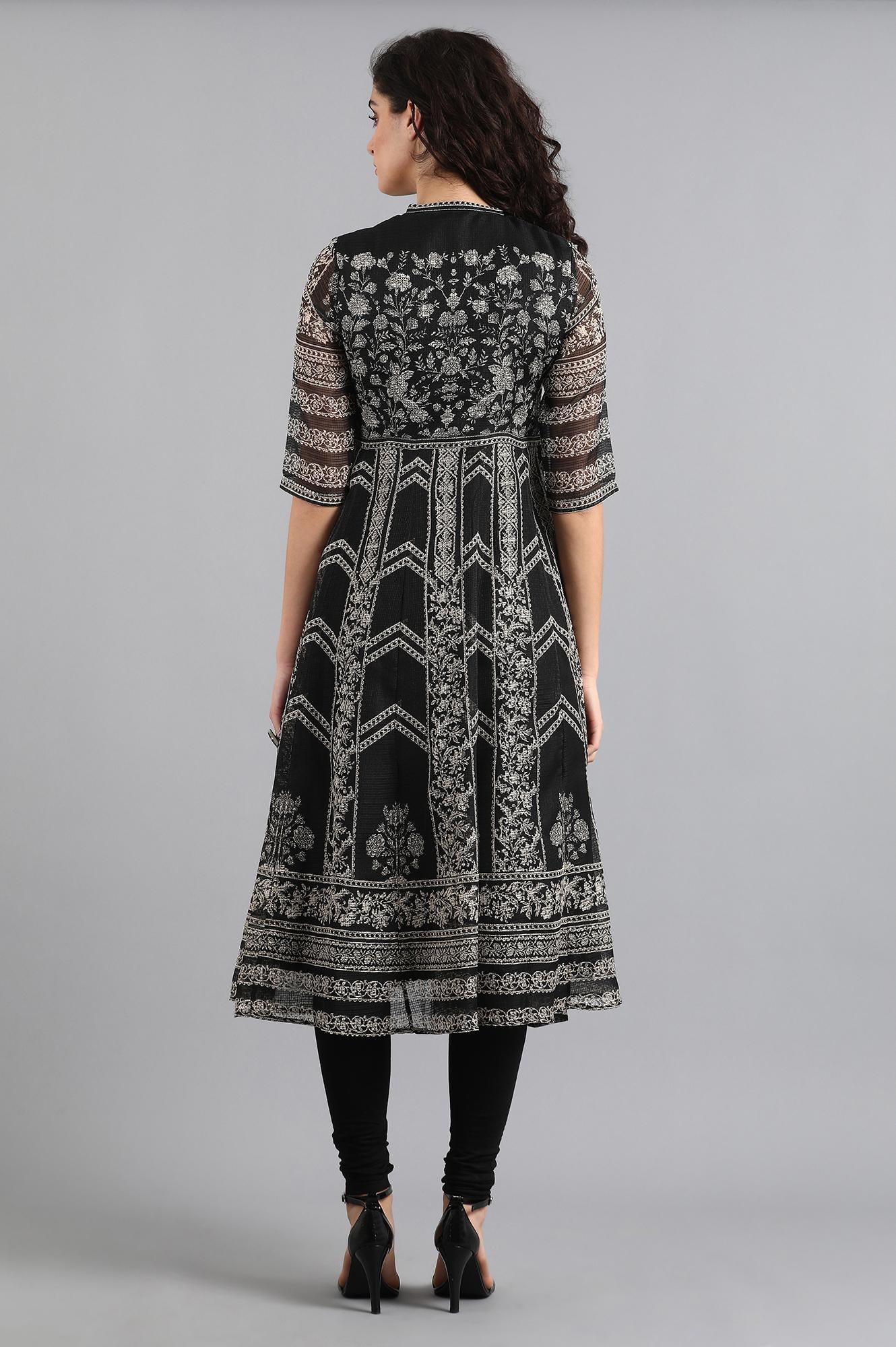 Black Mandarin Neck Printed kurta