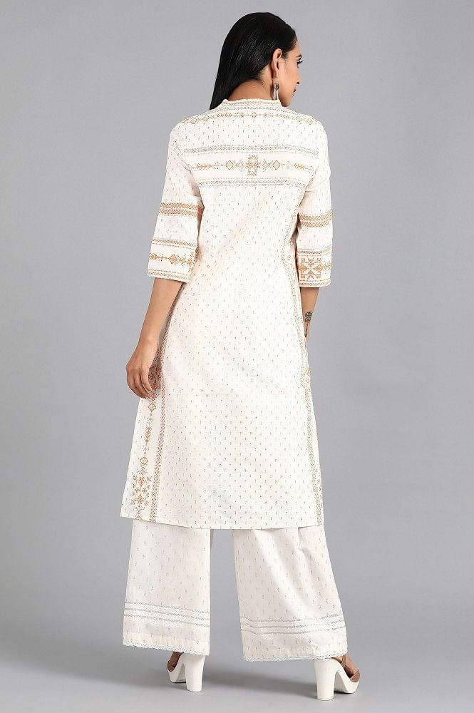 White Mandarin Neck Printed kurta - wforwoman