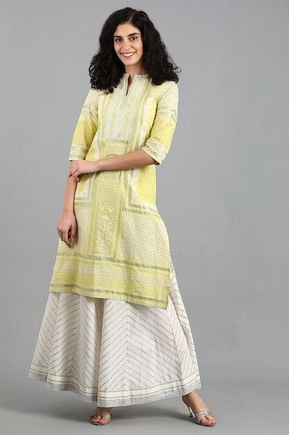 Green Mandarin Neck Printed kurta - wforwoman