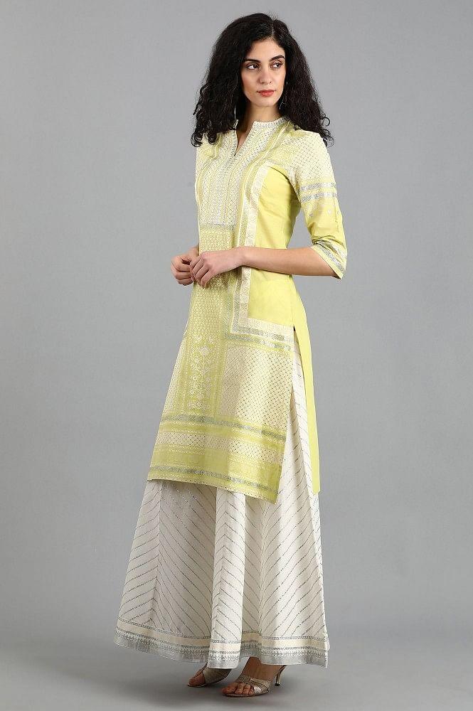 Green Mandarin Neck Printed kurta - wforwoman