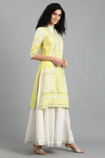 Green Mandarin Neck Printed kurta - wforwoman