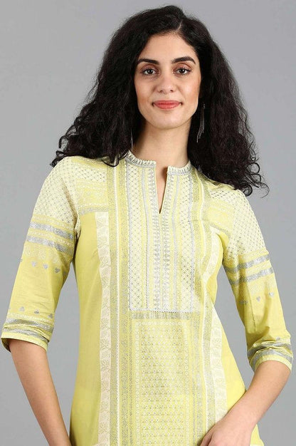 Green Mandarin Neck Printed kurta - wforwoman