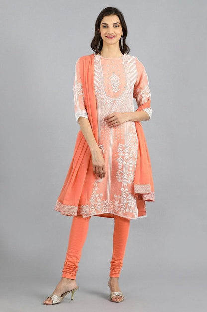 Peach Round Neck Printed kurta - wforwoman