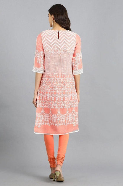 Peach Round Neck Printed kurta - wforwoman