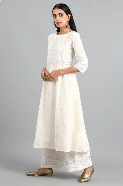 White Round Neck Printed kurta - wforwoman